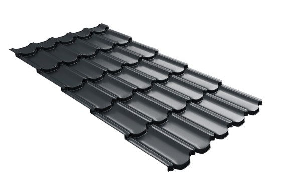 Металлочерепица квинта плюс с 3D резом 0,5 Satin RAL 7016 антрацитово-серый купить в Волгограде